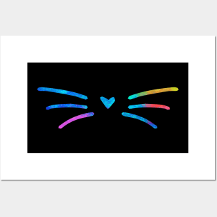 cat colorful mustache Posters and Art